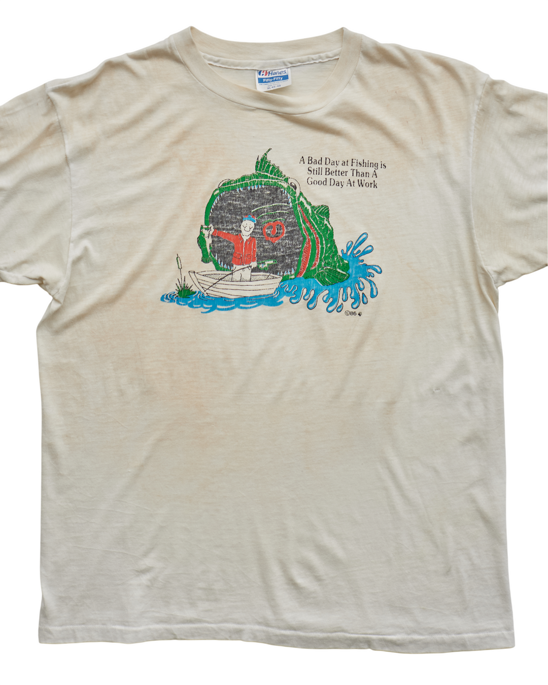 (L) 90s A Bad Day Fishing Hanes T-Shirt