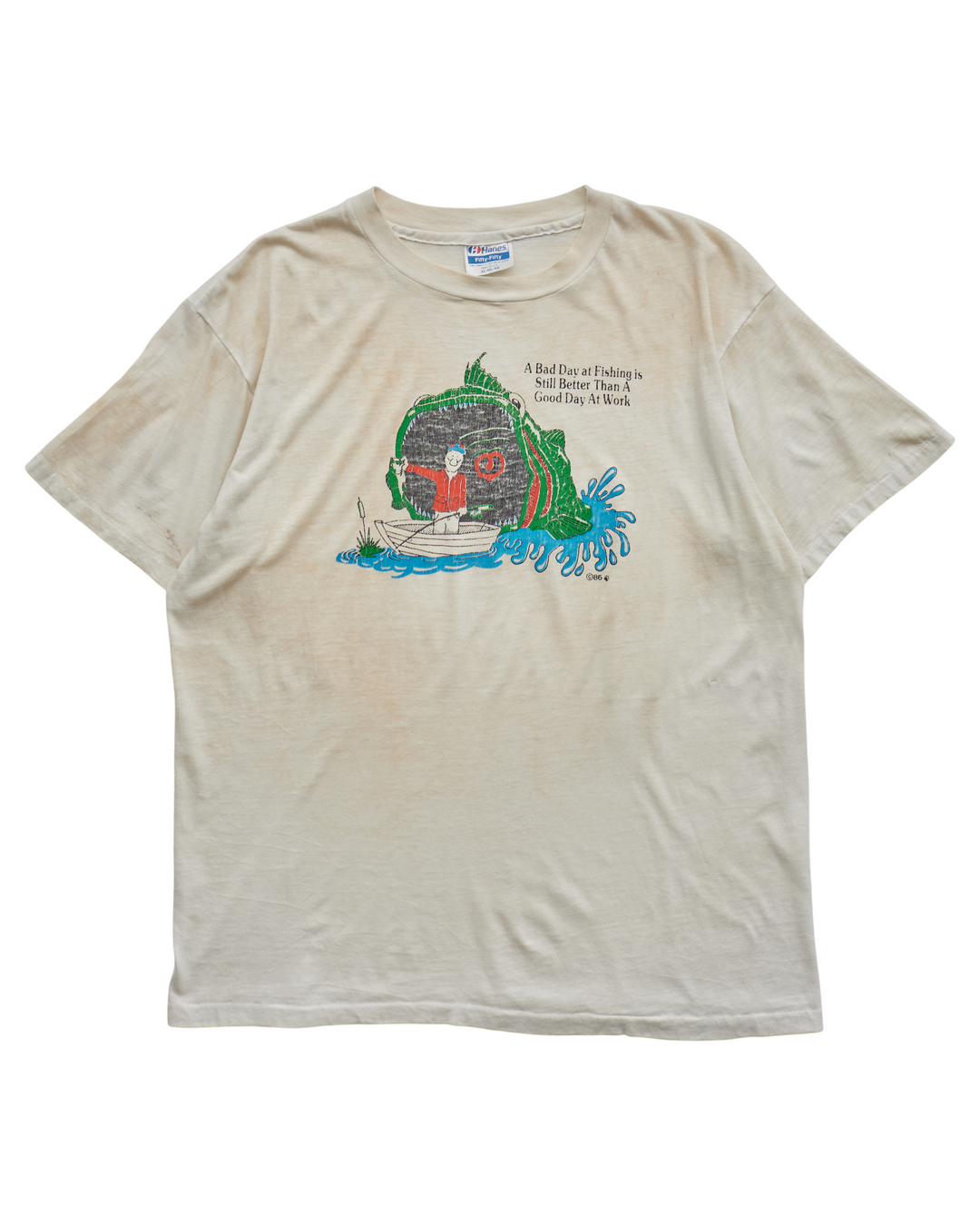 (L) 90s A Bad Day Fishing Hanes T-Shirt